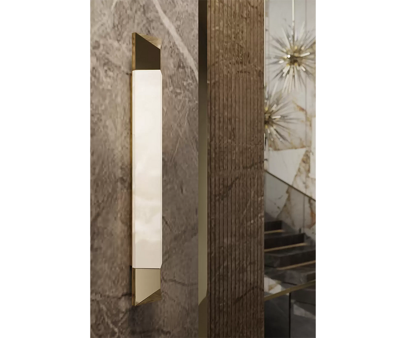 Sleek and sophisticated Spear Wall Lamp, crafted from premium marble and gold accents for upscale interiors.