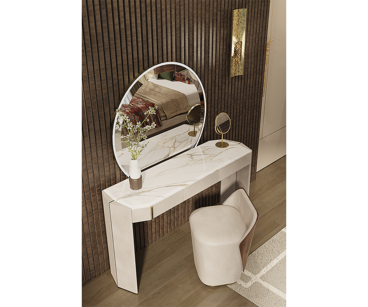 Lexington Luxury Dressing Table: Premium Statuario Marble & Eucalyptus