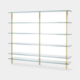 Sottile Brass Column Luxury Bookcase shown in polished brass with glass shelves