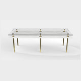 Sottile Brass Column Luxury Dining Table, shown with a glass top, second view