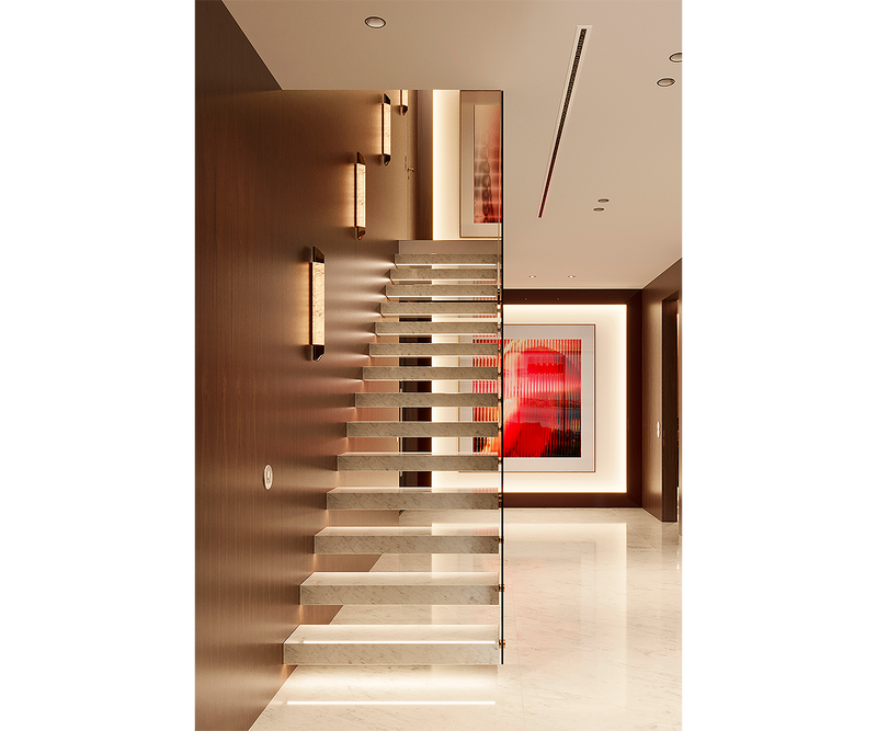 High-end wall lighting by Luxxu with a luxurious Ibiza marble finish and gold-plated brass details.