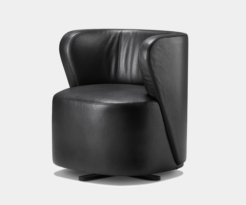 Aperitivo Lounge Chair by Lorenza Bozzoli Luxury Black Leather Swivel Armchair