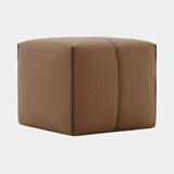 Textured Faux Leather Pouf with Velvet Piping