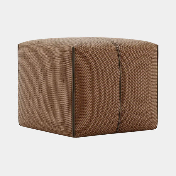 Textured Faux Leather Pouf with Velvet Piping