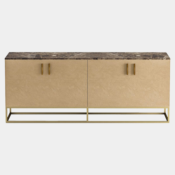 Touched D Myrtle Burl Sideboard with Marble & Brass