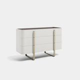 Vetrina Lacquered Luxury Chest of Drawers: matt ivory lacquer with metal handles and base