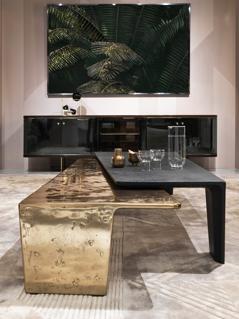 Visionnaire Lego Luxury Low Coffee Table Golden Aluminium Touched Interiors