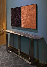 Modern Designer Console Table: The Vincent Console by Visionnaire. Italian-made craftsmanship with a sleek chrome frame and luxurious top options.