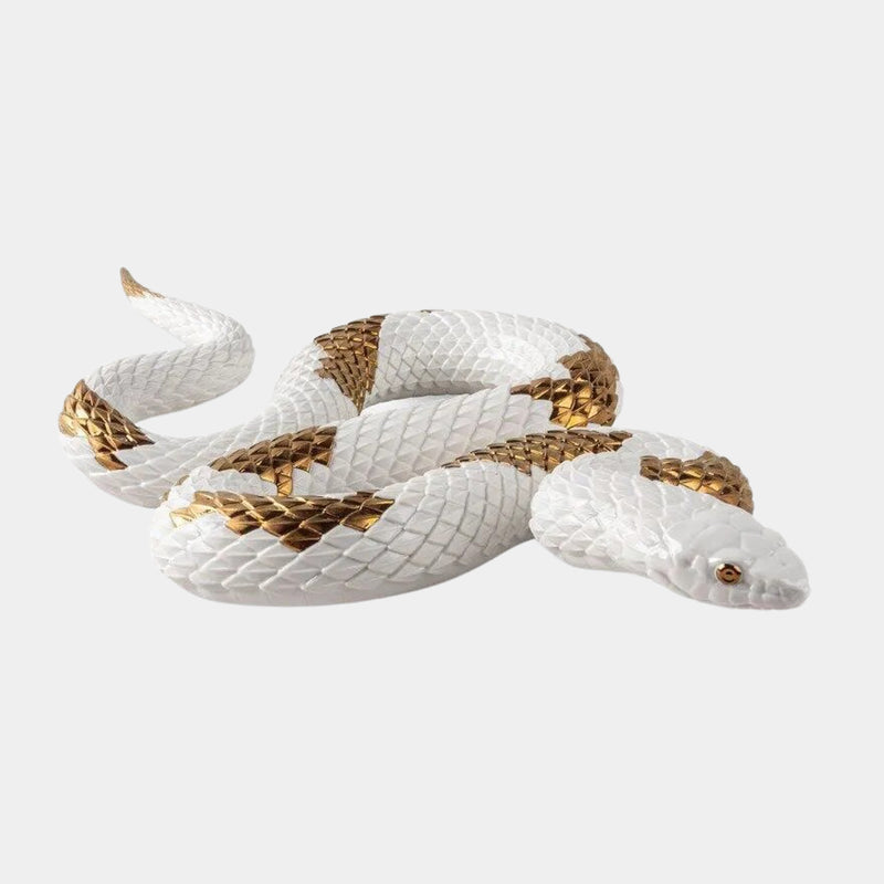 White Porcelain Luxury Snake Sculpture with Copper Luster
