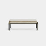 Windsor Metal Frame Luxury Bench: beige fabric seat (Cat B) on a dark metal frame