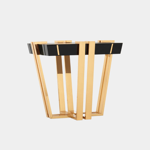 Polished brass, Black lacquer & Emperador Marble Side Table