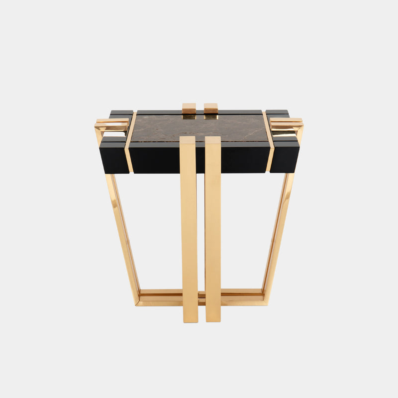 Polished brass, Black lacquer & Emperador Marble Side Table