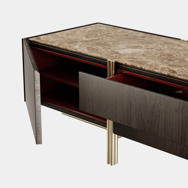 The Private Label Edge TV Cabinet with Marble & Aged Brass