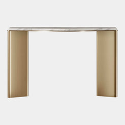 The Private Label Mirus Console Table: Aged Brass & Carrara Marble