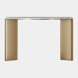 The Private Label Mirus Console Table: Aged Brass & Carrara Marble