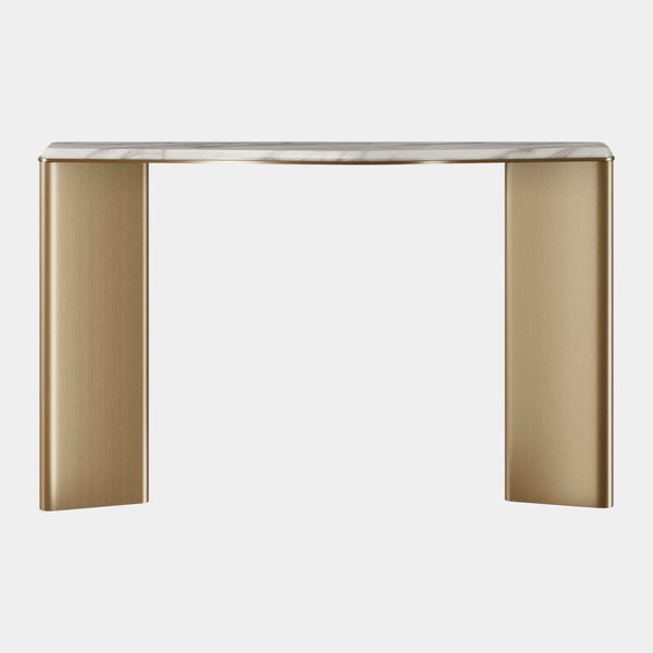 The Private Label Mirus Console Table: Aged Brass & Carrara Marble