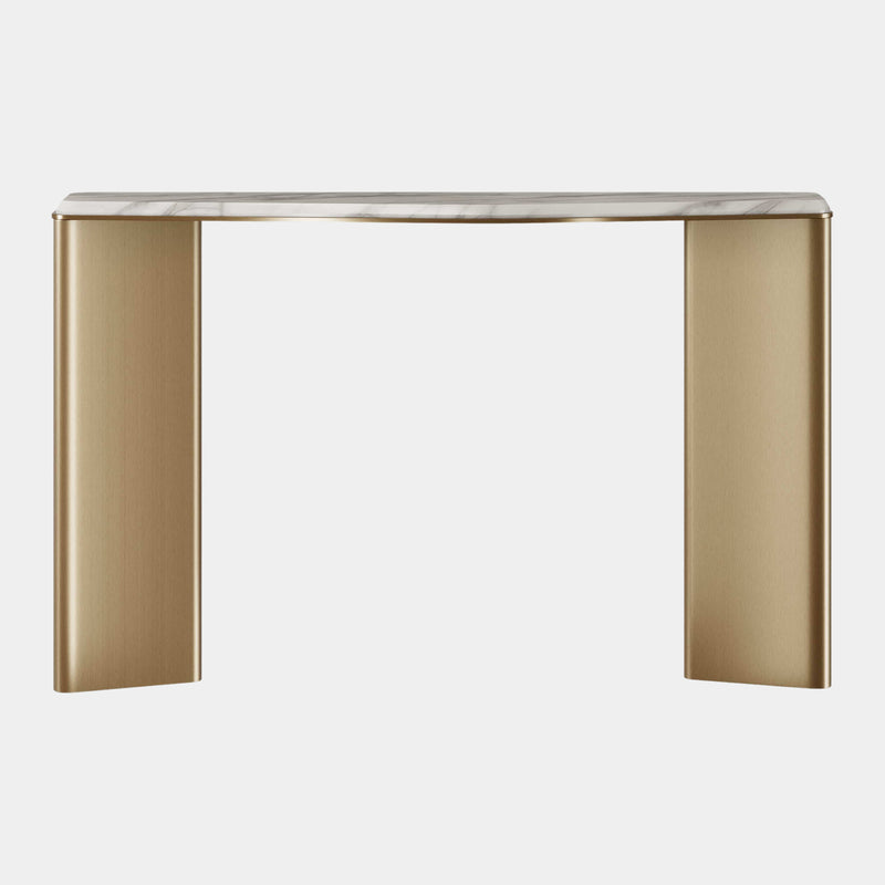 The Private Label Mirus Console Table: Aged Brass & Carrara Marble