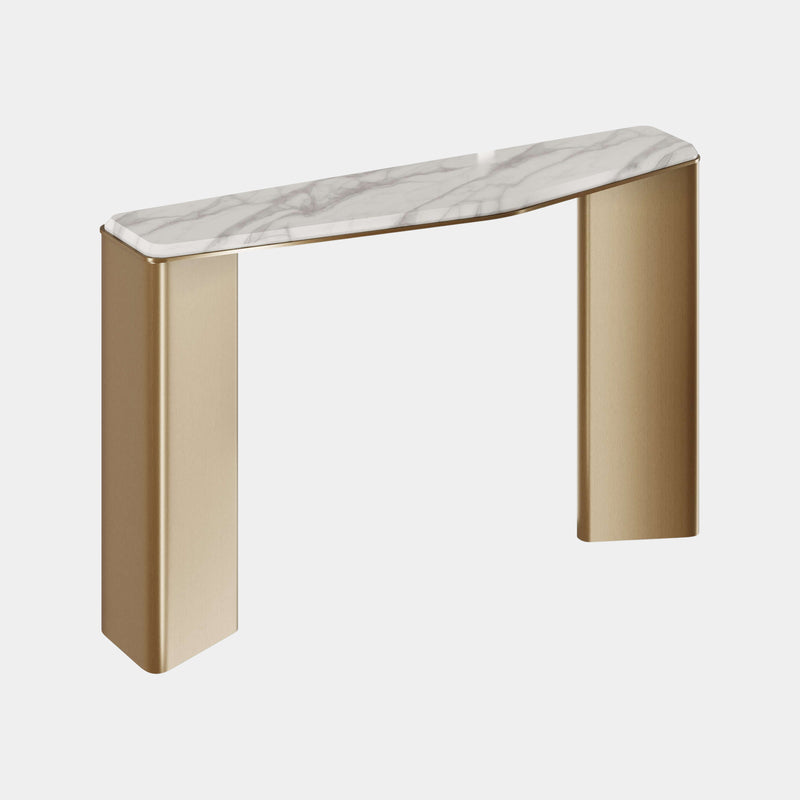 The Private Label Mirus Console Table: Aged Brass & Carrara Marble