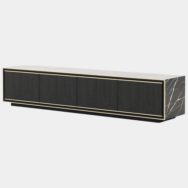 Amalfi Nero Marquina Marble TV Cabinet with Golden Detailing