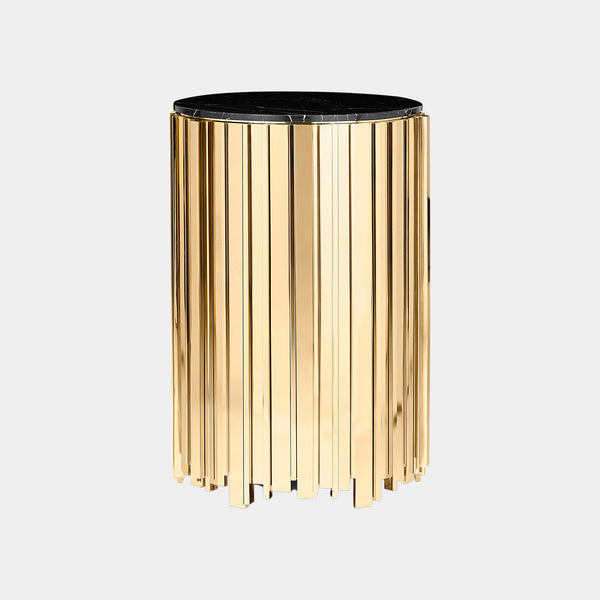 Ancona Grande Gold Plated Brass & Nero Marquina Marble Side Table