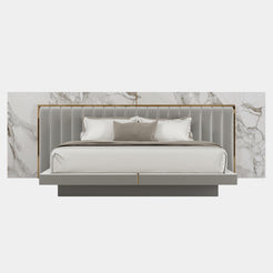 Arnault Luxury Statuario Marble Bed with Golden Polished Brass & Leather