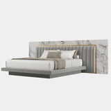 Arnault Luxury Statuario Marble Bed with Golden Polished Brass & Leather