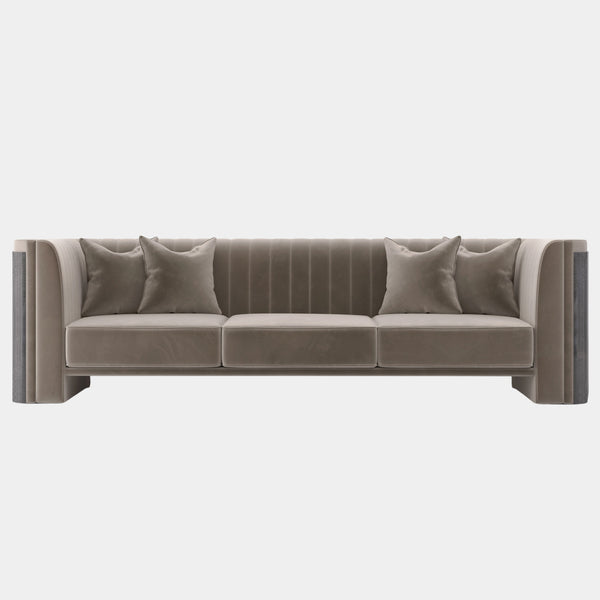 Arnault Soft Velvet Luxury Sofa with Glossy Eucalipto Frise Veneer