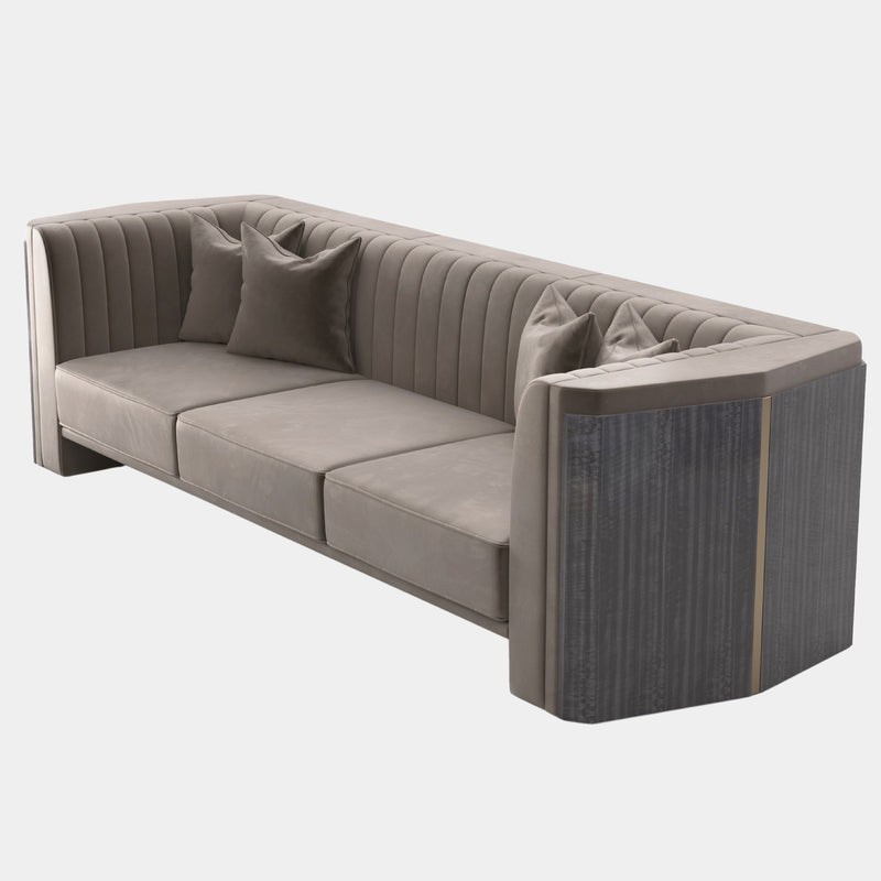 Arnault Soft Velvet Luxury Sofa with Glossy Eucalipto Frise Veneer