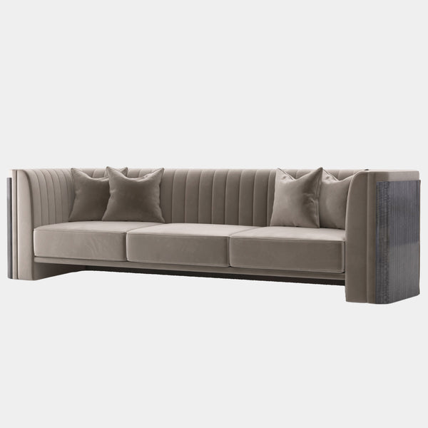 Arnault Soft Velvet Luxury Sofa with Glossy Eucalipto Frise Veneer