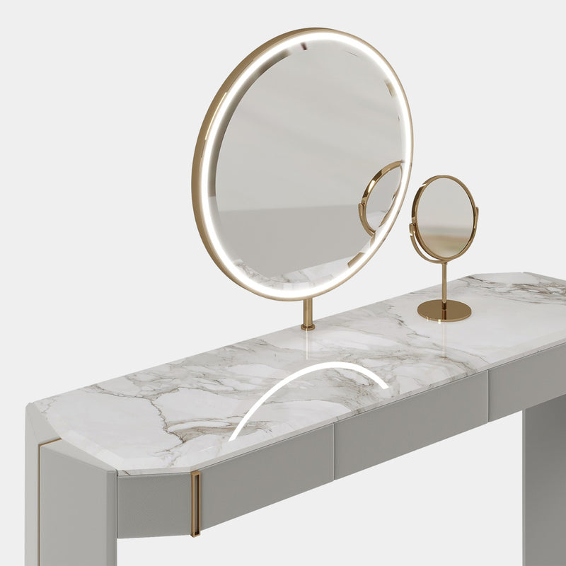 Arnault Statuario Marble Dressing Table with Vanity Mirror