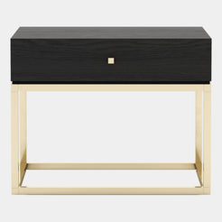 Asuras Black Ash Bedside Table with Golden Legs