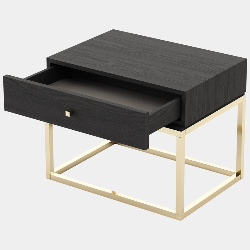 Asuras Black Ash Bedside Table with Golden Legs
