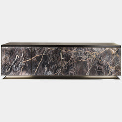 Visionnaire Aurora High Unit: Luxurious modern sideboard featuring stunning Confusion Dark marble with a captivating "Sea Waves" hand-crafted detail. This statement piece offers ample storage space and customisable finishes.