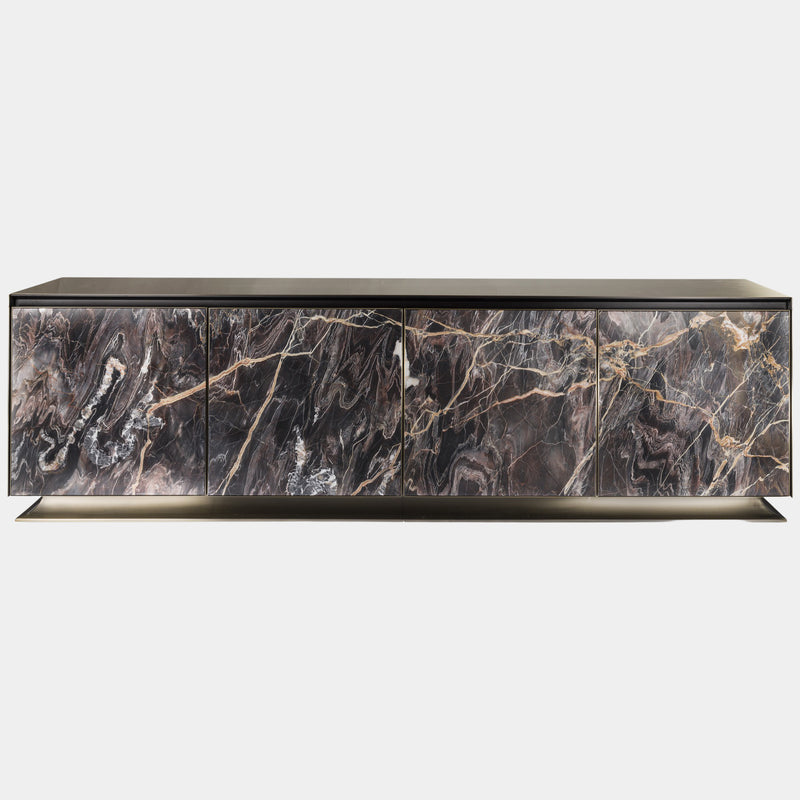 Visionnaire Aurora High Unit: Luxurious modern sideboard featuring stunning Confusion Dark marble with a captivating "Sea Waves" hand-crafted detail. This statement piece offers ample storage space and customisable finishes.