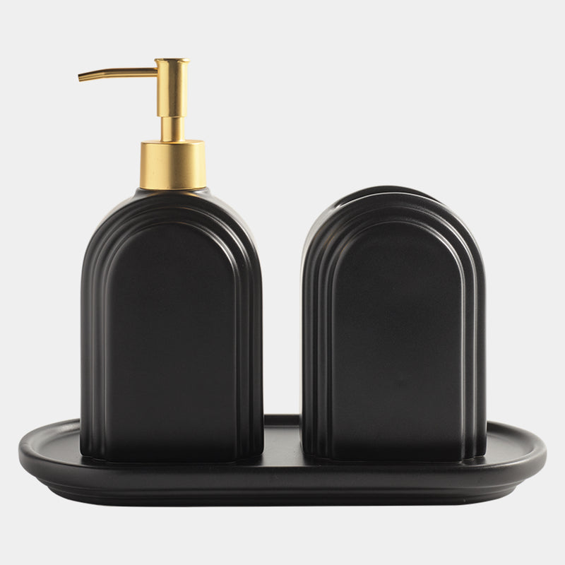 Avalon Bathroom Set Black with Gold Pump