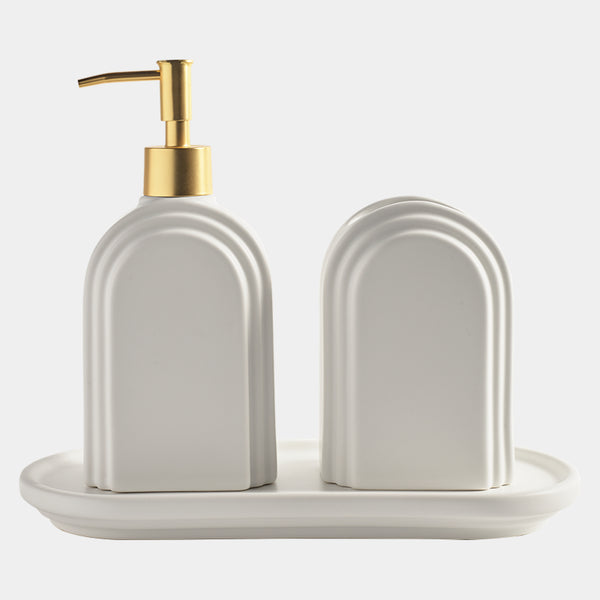 Avalon Bathroom Set White with Gold Pump