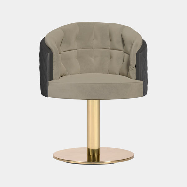 Bahama Swivel Dining Chair in Polished Brass with Grey Leather