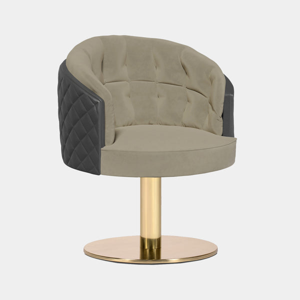 Bahama Swivel Dining Chair in Polished Brass with Grey Leather