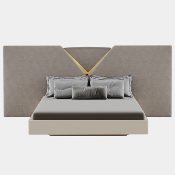 Barbey Bedstead with Soft Velvet & Golden Detailing