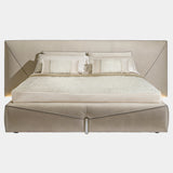 Visionnaire Bastian Bed Frame: Luxurious modern bed frame featuring a timeless design with contrasting piping details on the upholstered headboard and bed base. Available in king and queen sizes, the Bastian Bed is customizable with a variety of leathers or fabrics and metal finishes.