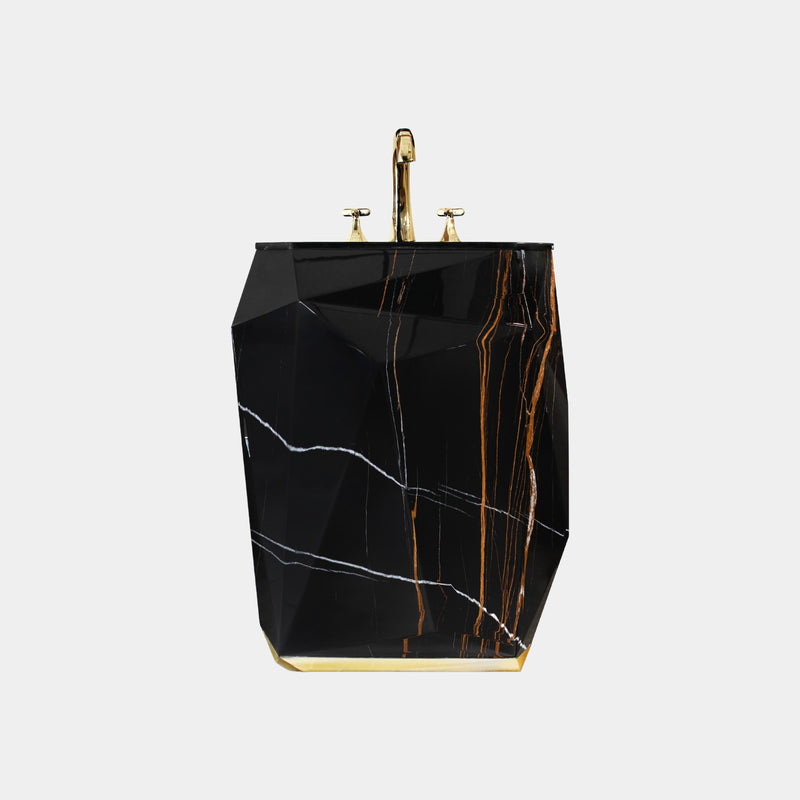 Luxury Diamond Faux Marble Pedestal Sink with Gold Leaf
