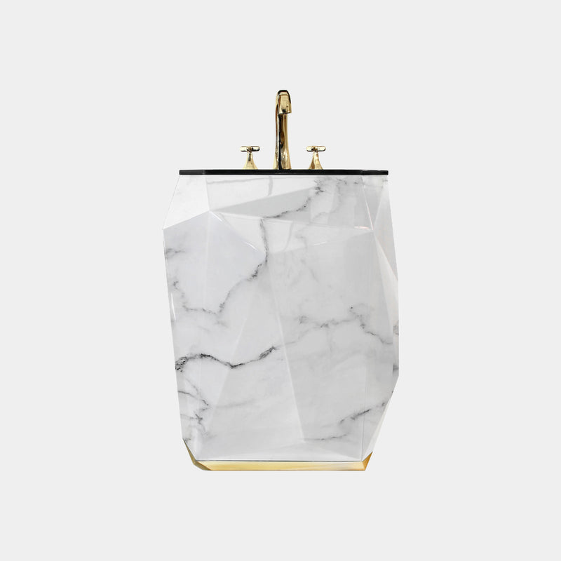 Luxury Diamond Faux Marble Pedestal Sink with Gold Leaf
