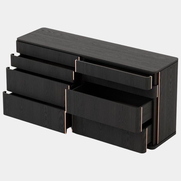 Black Ash Luxury Chest of Drawers with Copper Taping