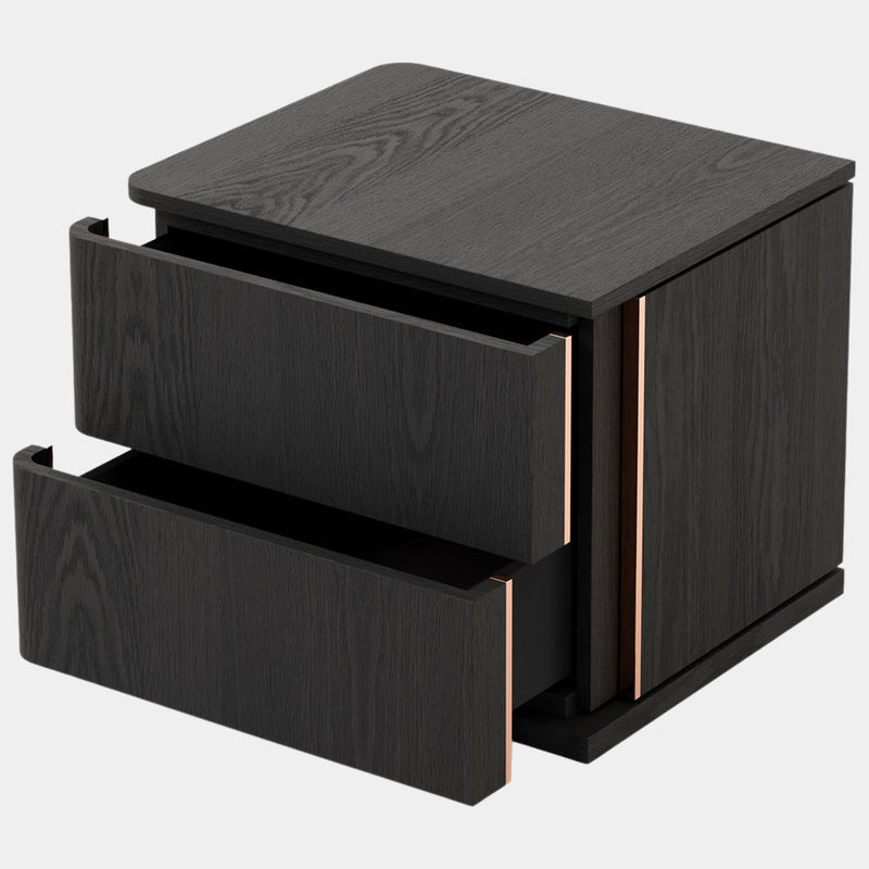 Black Ash Luxury Nightstand with Modern Copper Taping