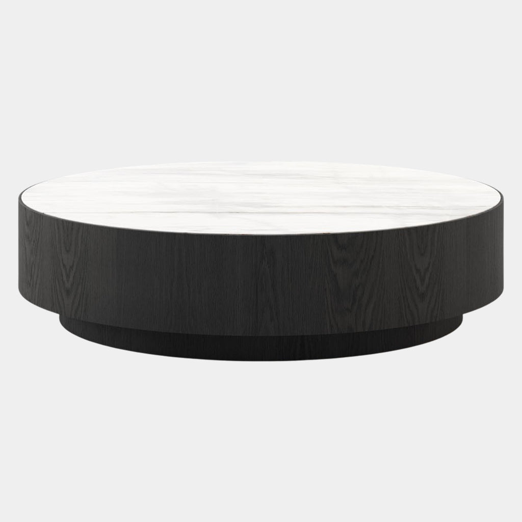 Black Ash Round Coffee Table with Estremoz Polished Marble Top ...