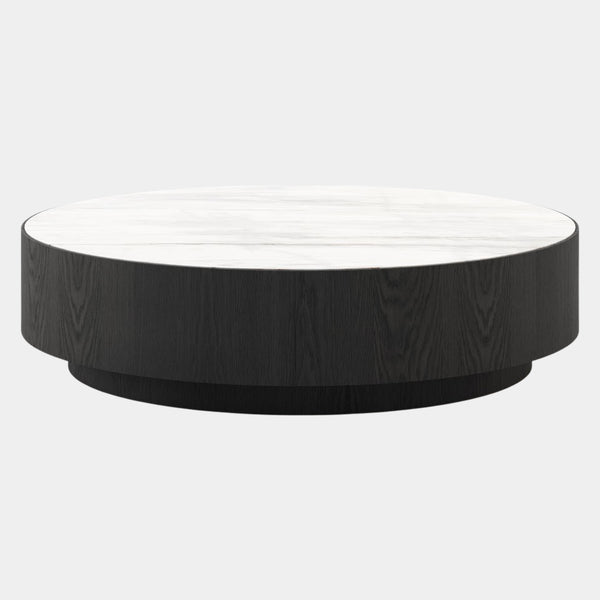 Black Ash Round Coffee Table with Estremoz Polished Marble Top