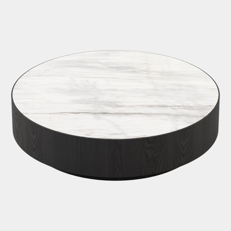 Black Ash Round Coffee Table with Estremoz Polished Marble Top