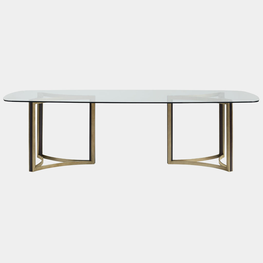 Bond Luxury Glass Dining Table with Luminous Golden Legs Touched