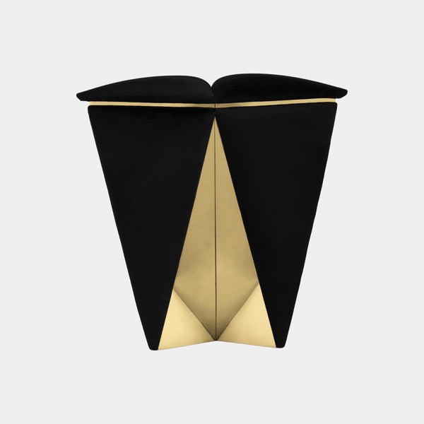 Brass & Black Velvet Prism Stool