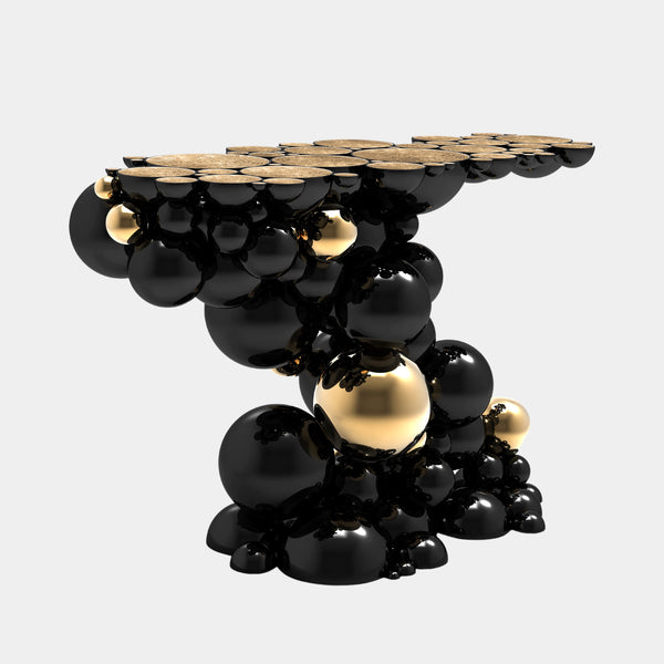 Brass & Gold Plated Black High Gloss Bubbles Console